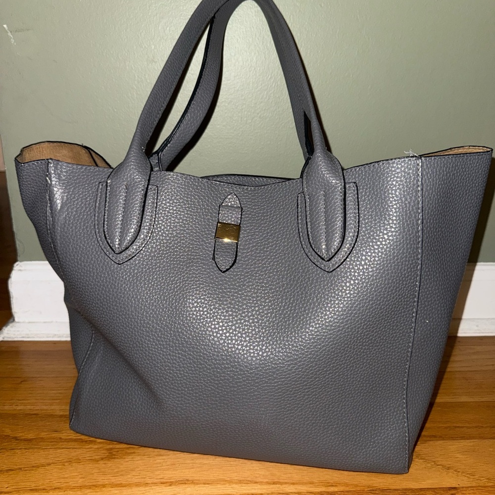a new day Gray Pebbled Tote with Top Handles